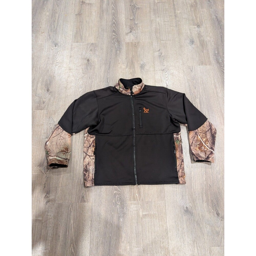 Bushmaster Softshell Jacket Mens XL Black Realtree Camo Orange Logo Full Zip